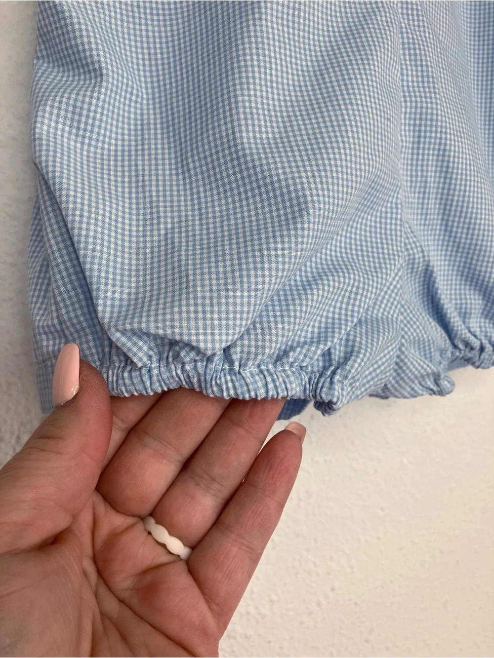 NWT Petit Ami one piece romper w/ hat blue and white gingham Jon Jon 3 months
